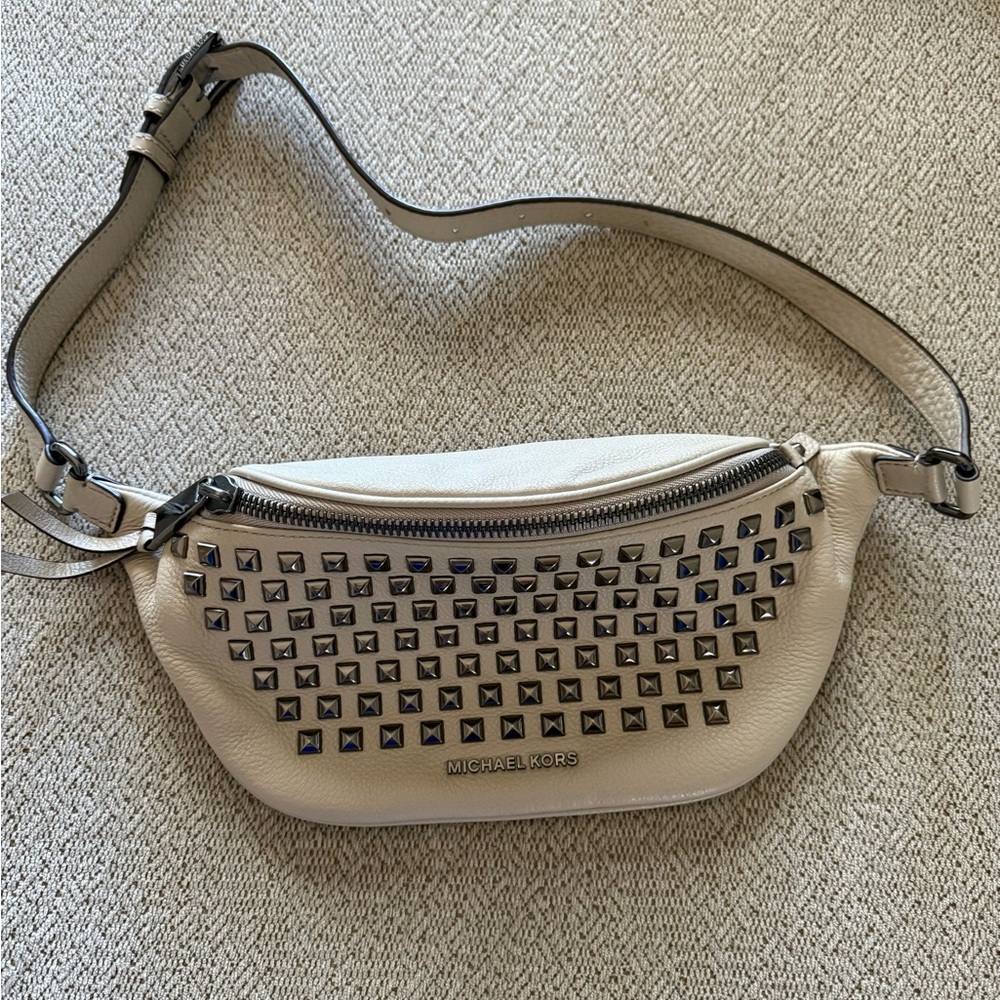 Studded Michael Kors Rhea Fanny Pack/Belt bag in Taupe